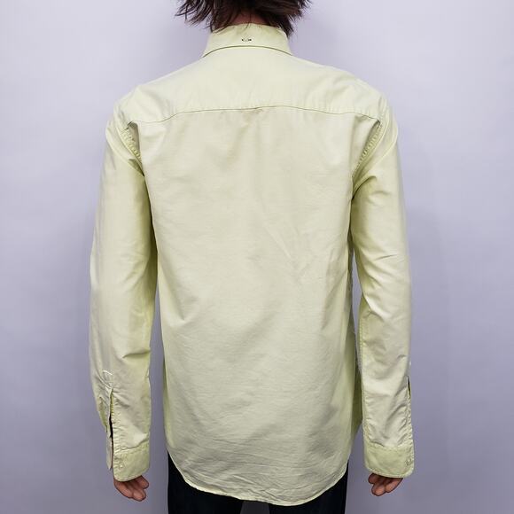 Club Monaco Oxford Shirt Men L Slim fit Button down Long Sleeve Yellow Solid - Picture 9 of 14